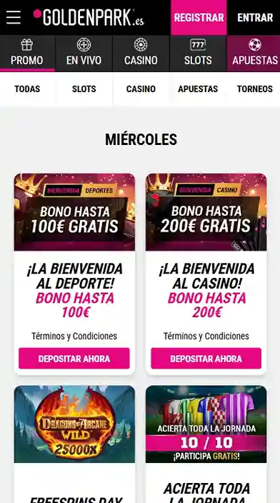 Goldenpark promociones y giros gratis sin depósito